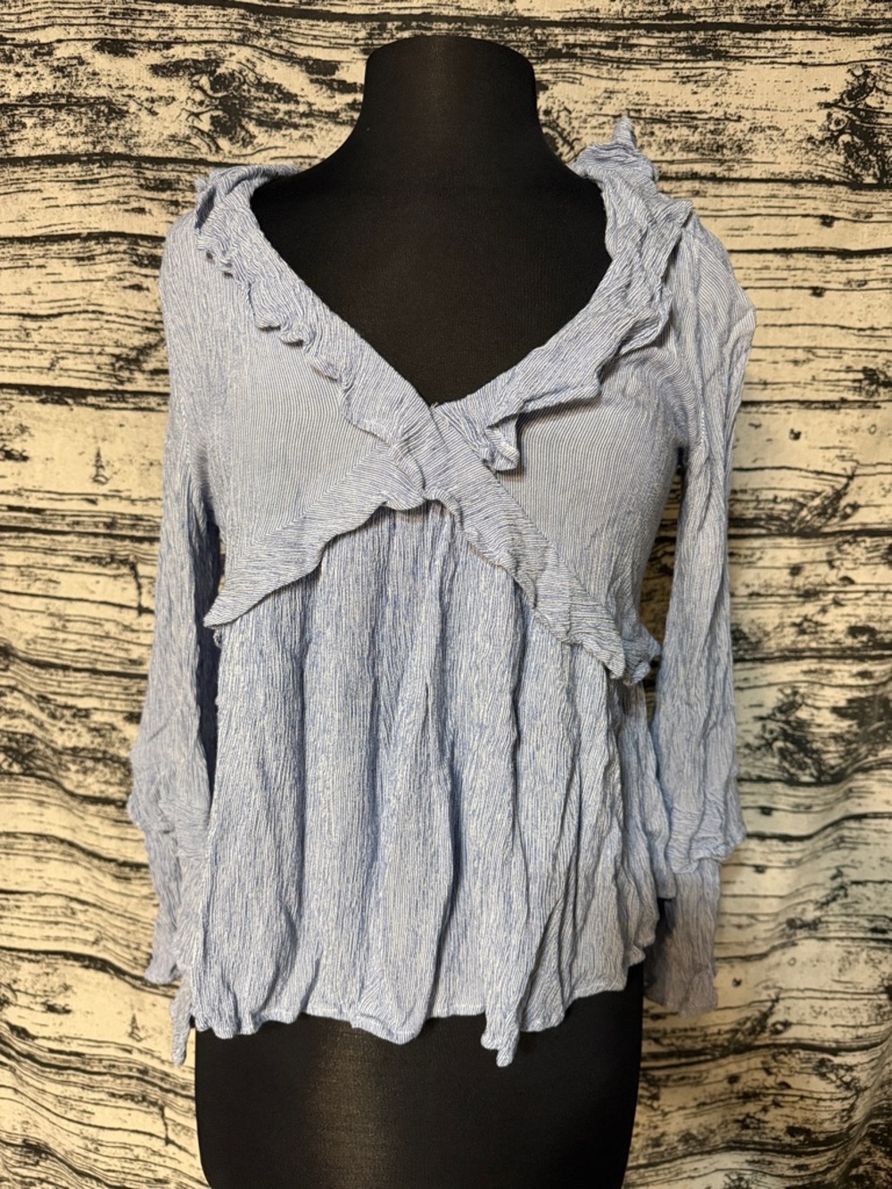 American Eagle Outfitters Pale Blue Ruffled V-Neck Blouse